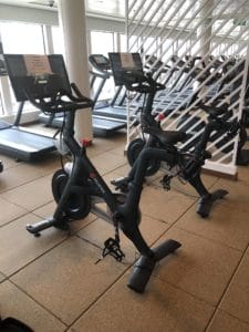 Peloton bicycles in the fitness center of the NCL Norwegian Bliss cruise ship