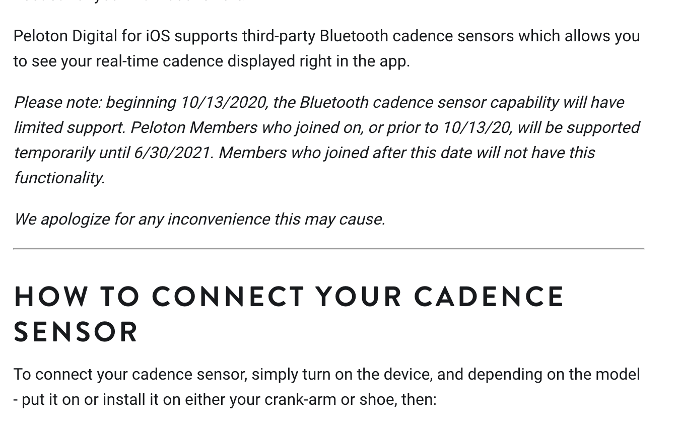 Peloton phasing out support for Bluetooth cadence sensors on