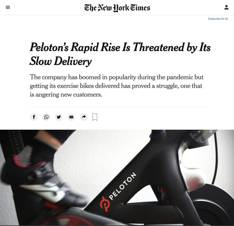 peloton delivery delayed