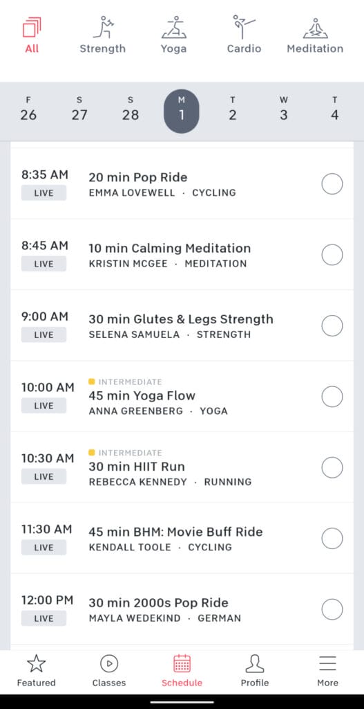 Screenshot of Peloton Android App