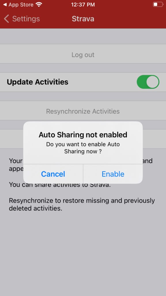 Screenshot of Auto Sharing popup