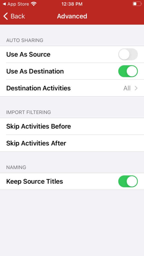 Screenshot of Garmin settings page.