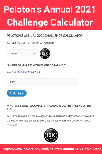 Image of Peloton's The Challenge 2021 calculator.