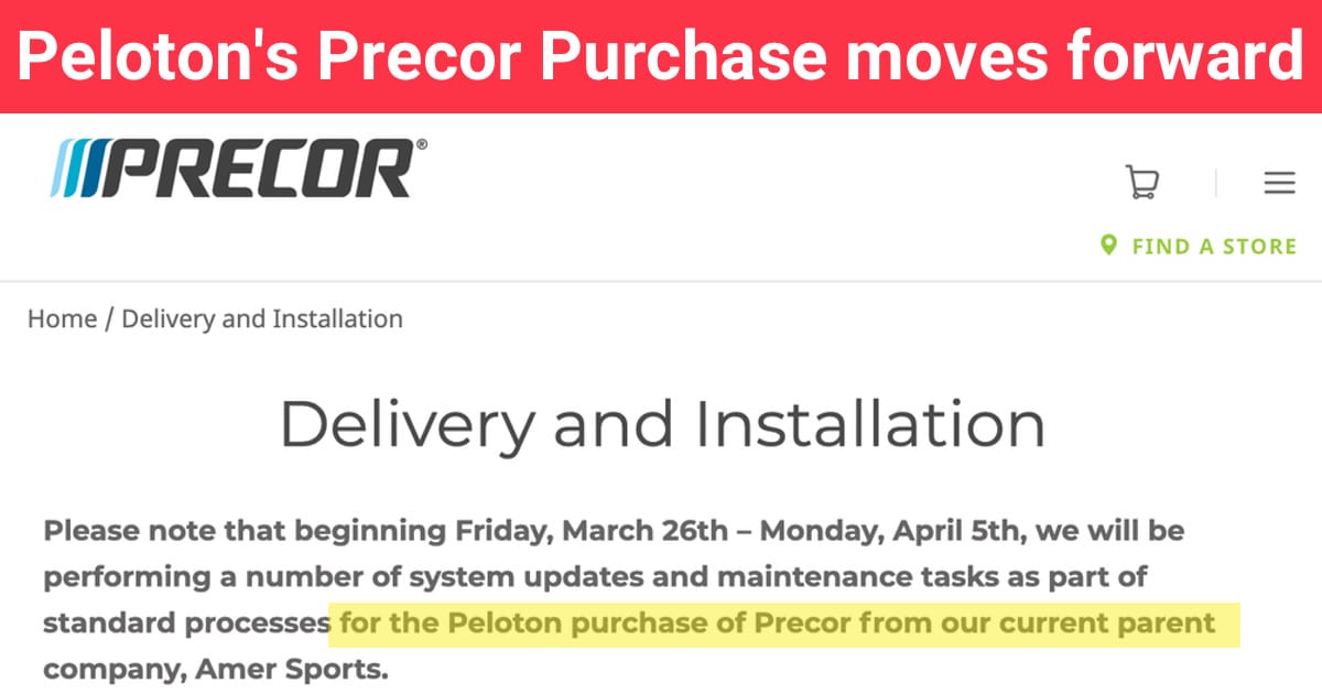 Peloton acquisition of Precor moving forward purchase officially