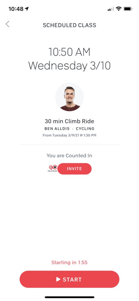 Screenshot of the Peloton APp.