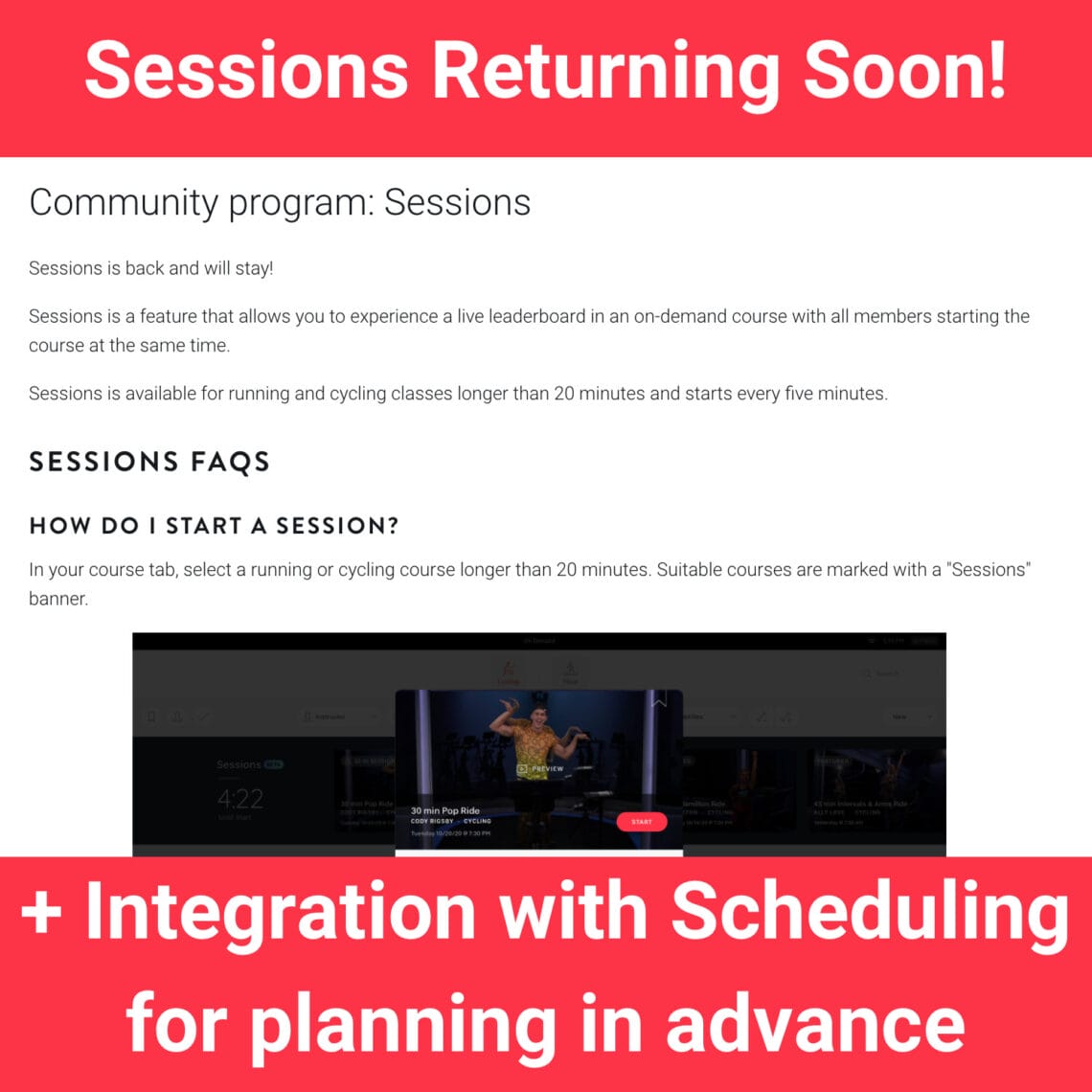 Peloton Sessions to Return with New Feature Integration with