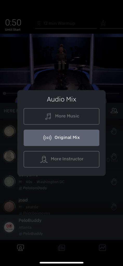 Screenshot of the 3 volume control options on Peloton iOS