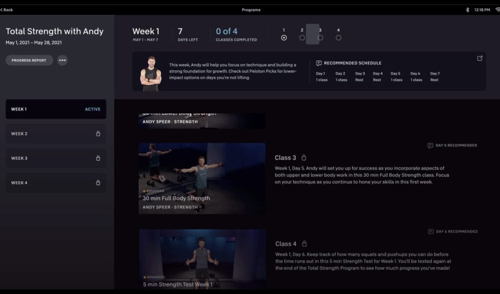 Screenshot of Peloton Program in progress.