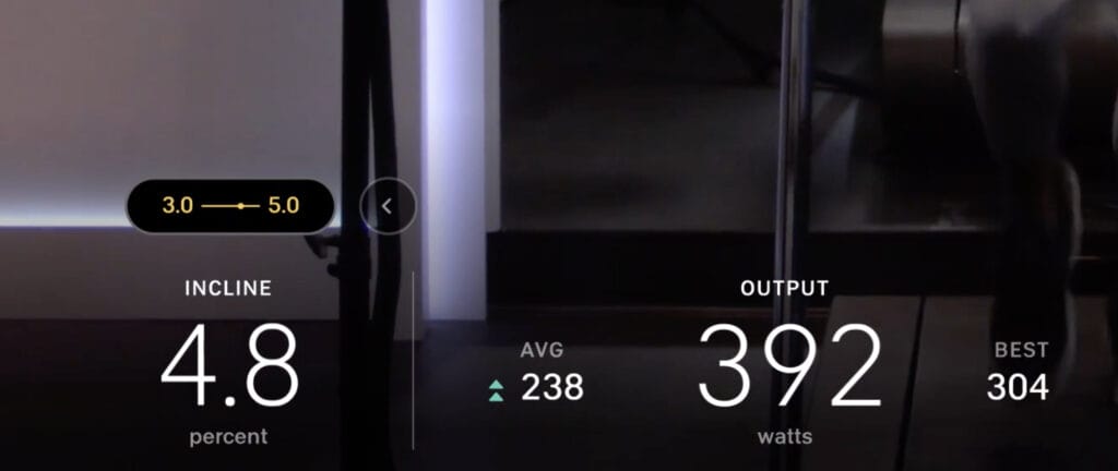 Screenshot of target metrics on a Peloton Tread.