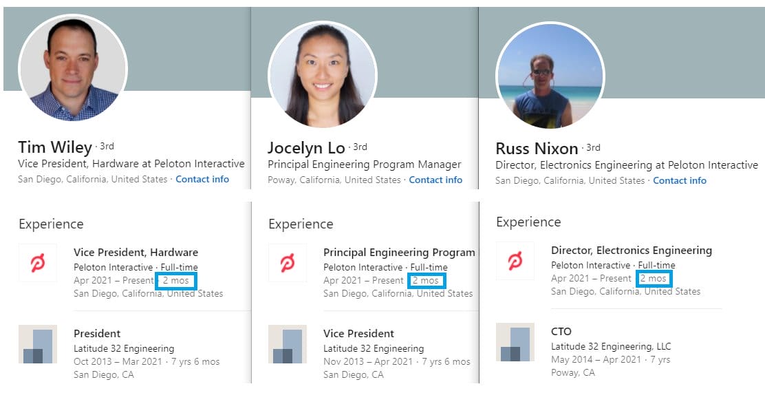 LinkedIn profiles of former LATITUDE 32 leadership now indicates working at Peloton.