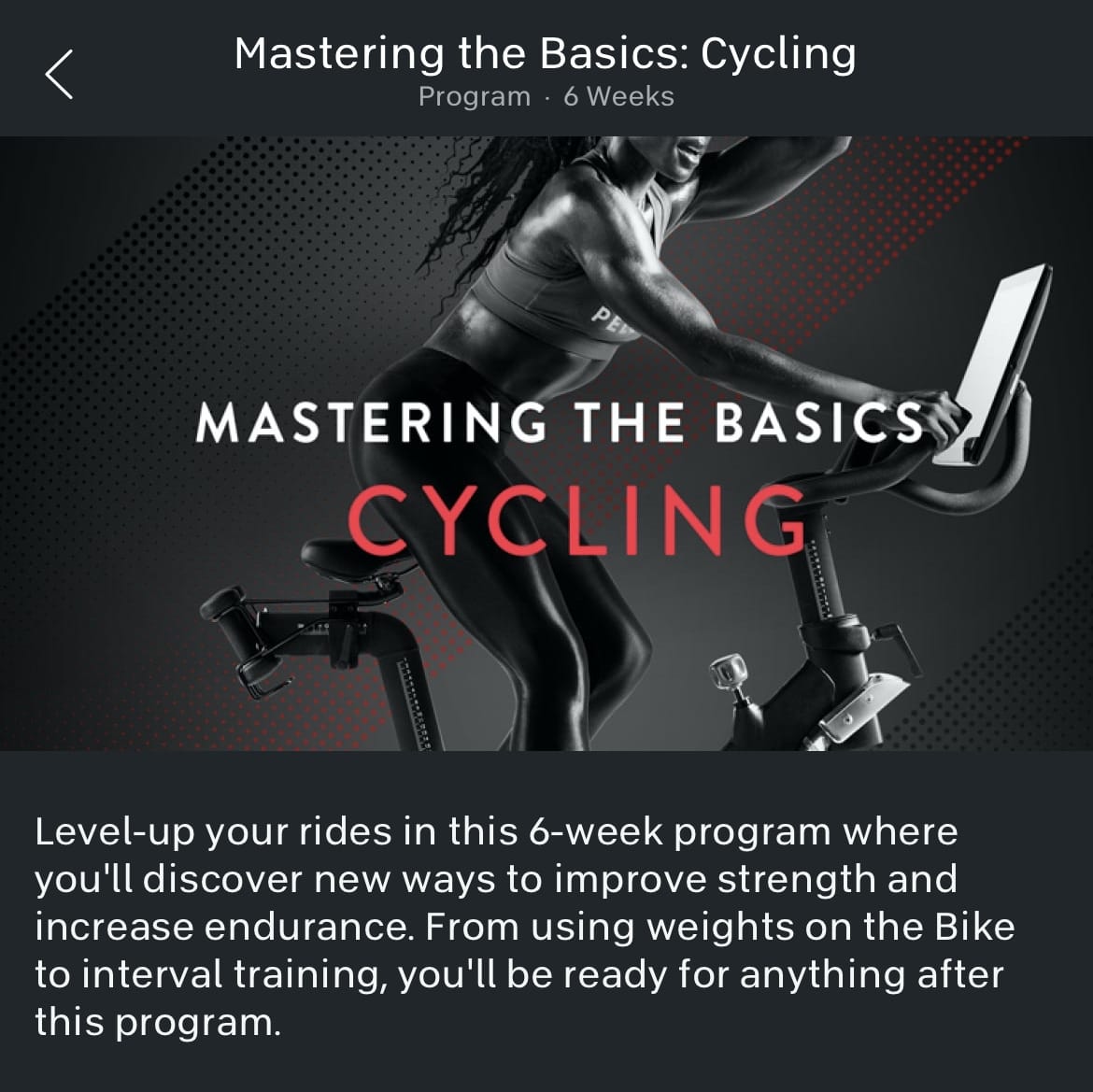 Peloton "Mastering The Basics Cycling" Program Class List, Schedule