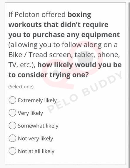 Peloton Survey asking about Peloton Boxing Classes