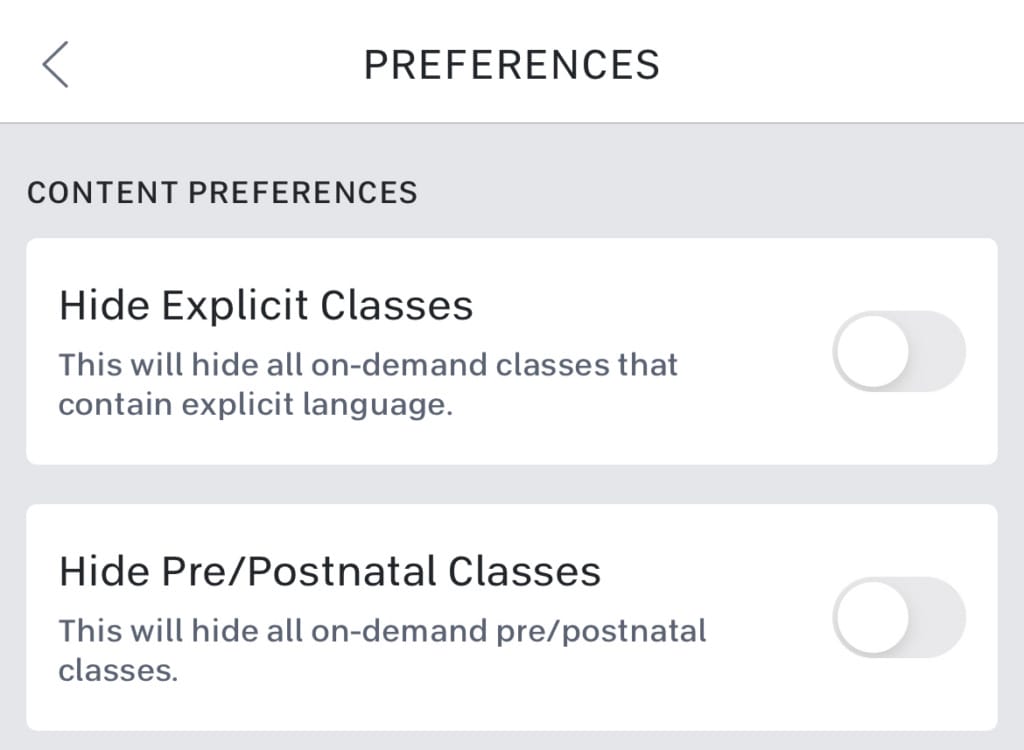 The new filter to hide prenatal & postnatal Peloton classes.