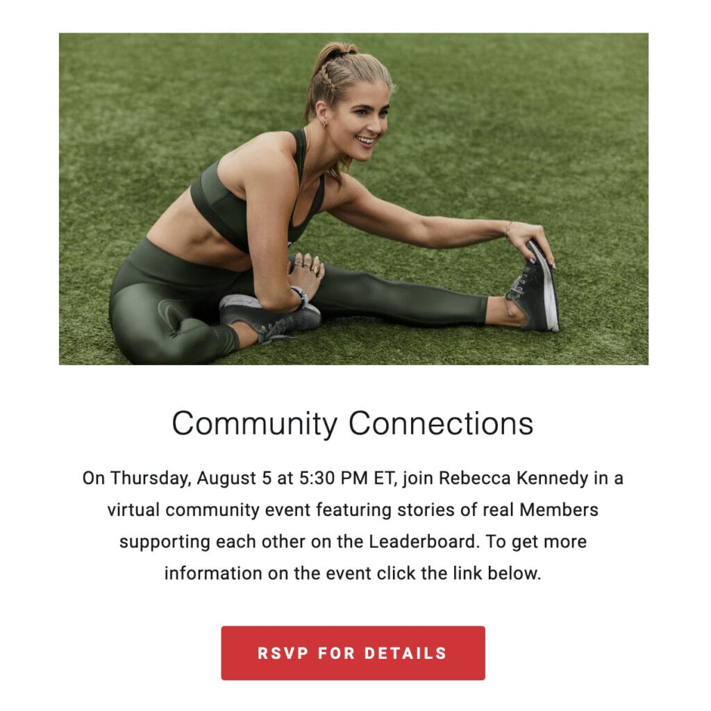 Invite email sent from Peloton about the event.