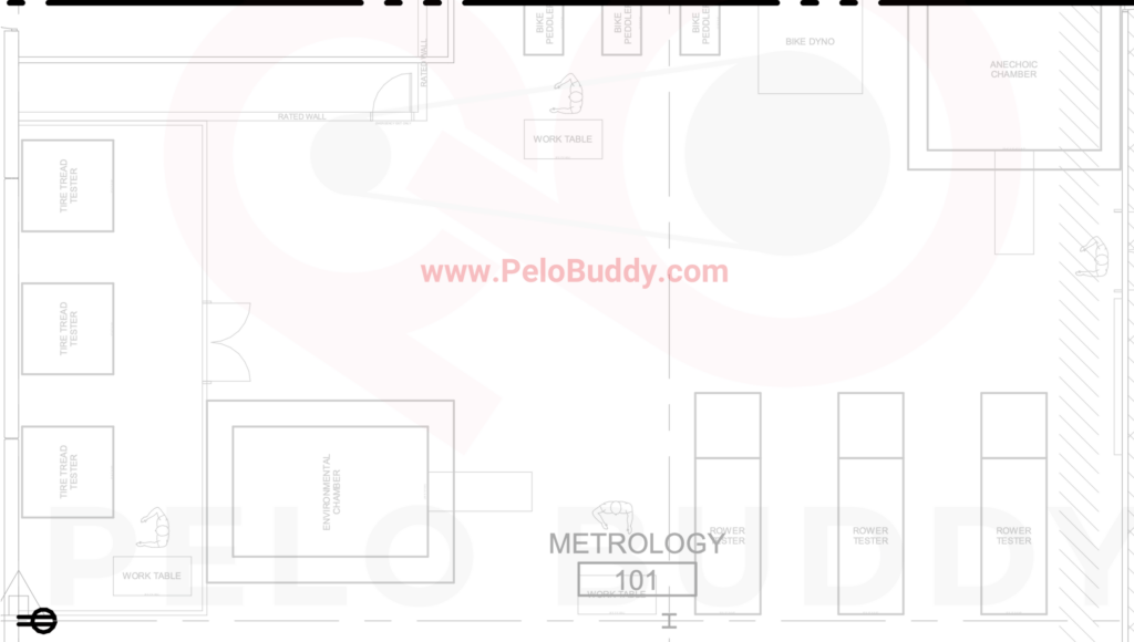 Schematic from the Peloton Output Park factory showing a testing location for a Peloton Rower.