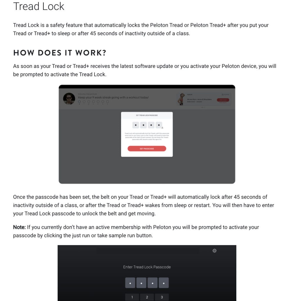 Peloton support page indicates Tread Lock is now for both Tread & Tread+