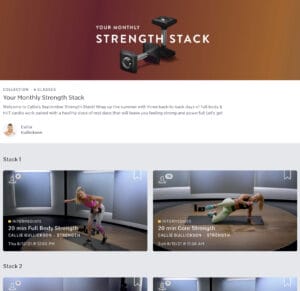 Screenshot of September Strength Stack Collection by Callie Gullickson from Peloton app.