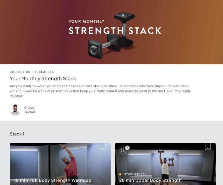 Screenshot of October Strength Stack Collection by Chase Tucker from Peloton app