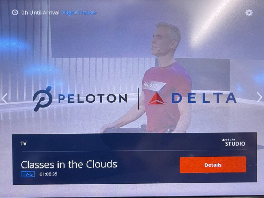 Peloton classes on Delta flights - as seen on the entertainment screen.