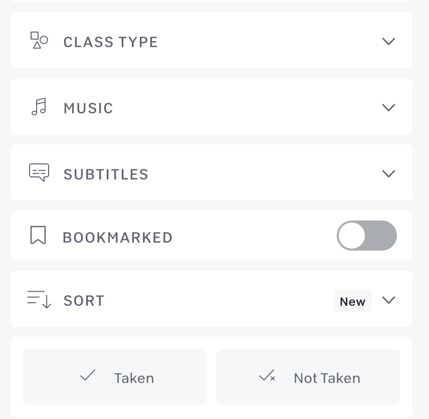 The bottom of the filter area has options for Taken vs Not Taken, and bookmarked classes.