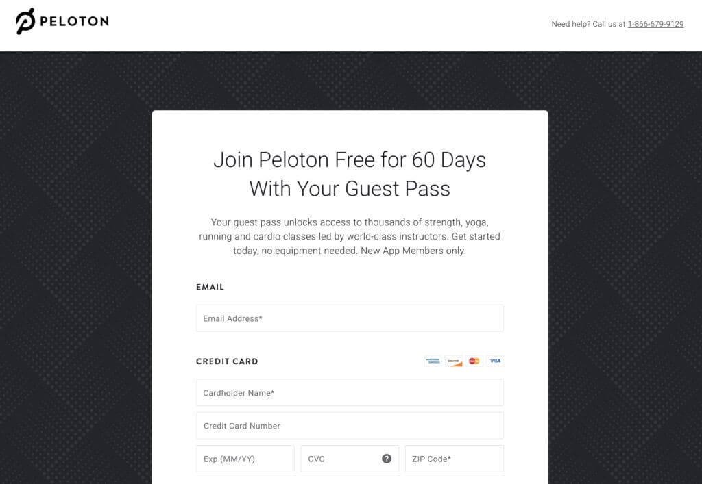 Screenshot of the page your guest will see to sign up for the free 60 day trial.