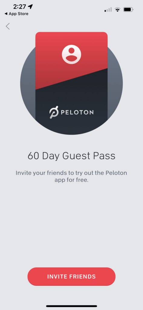 New "Peloton Guest Pass" 60 day free trial as seen in the Peloton iPhone app.