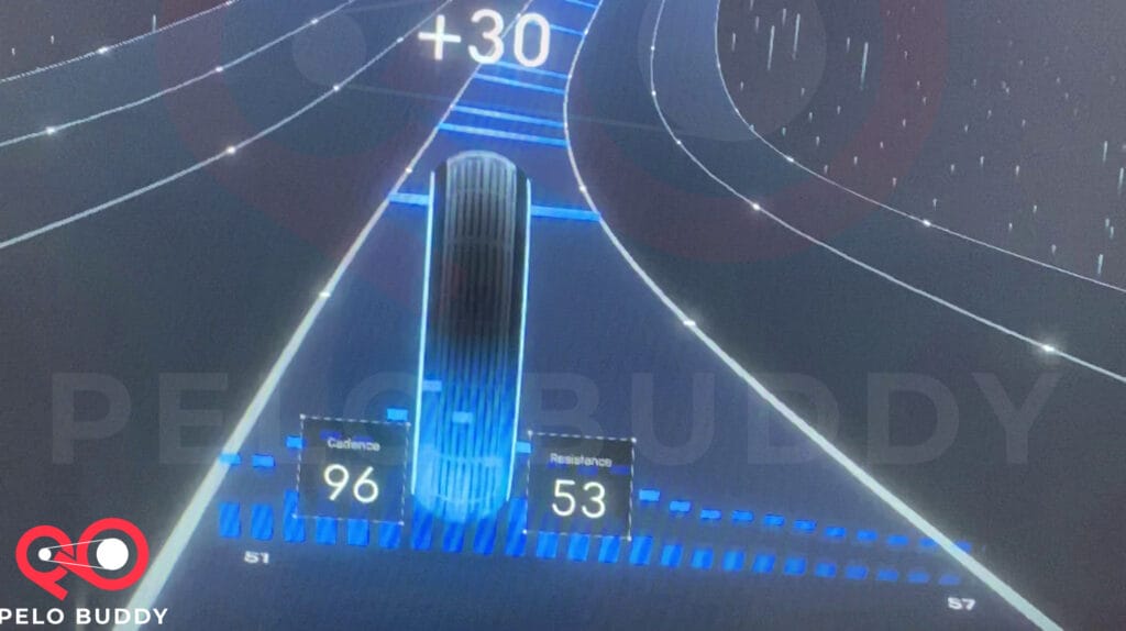 Peloton Lanebreak screenshot showing how the resistance range of your current lane in shown.