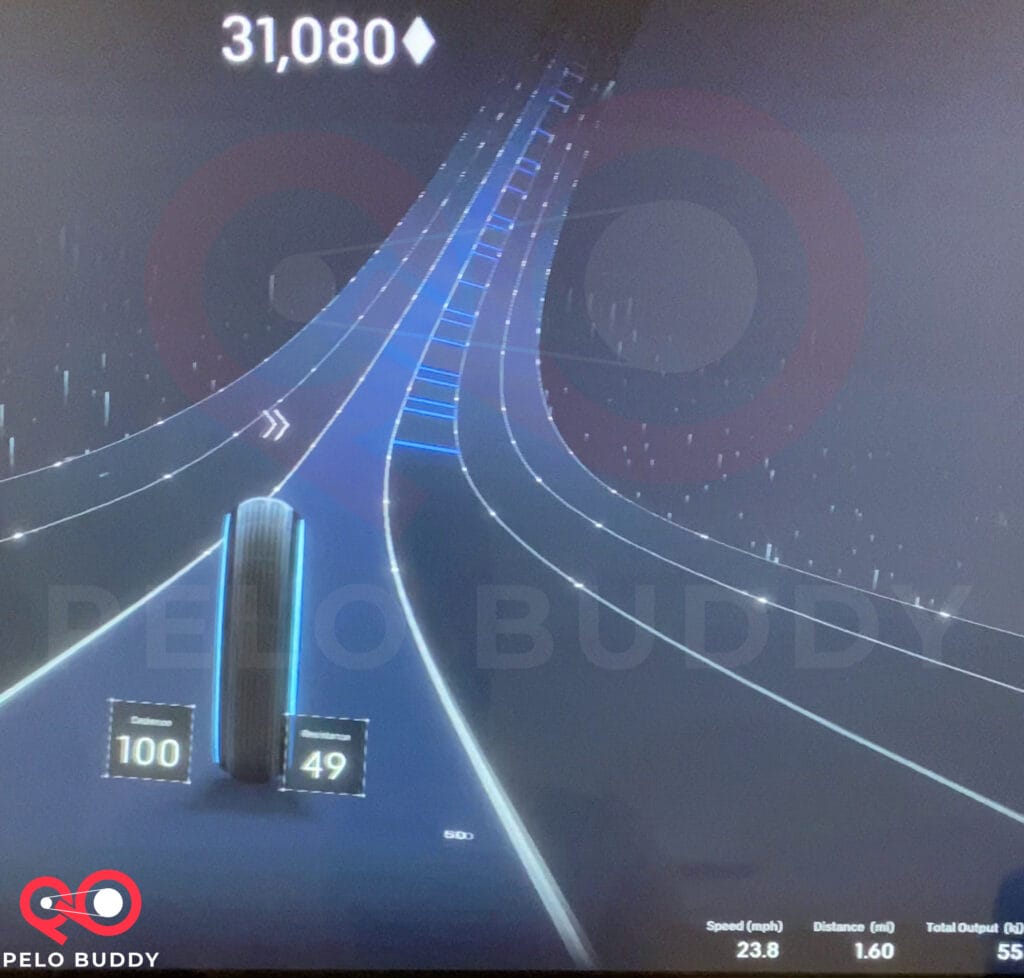 Screenshot of Peloton Lanebreak video game - lane indicatator