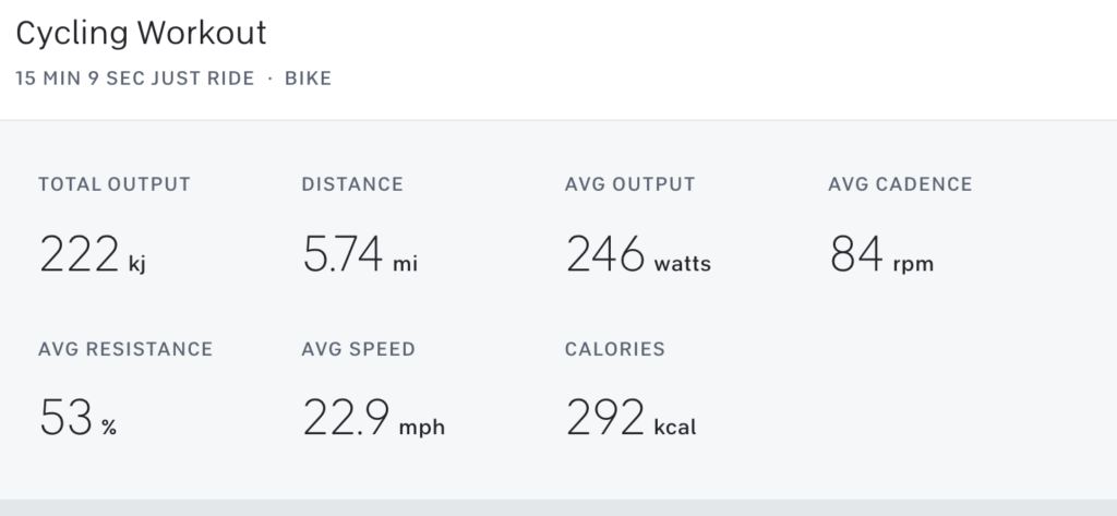 Screenshot of a Lanebreak workout summary in the app - it looks like any other "Just Ride" workout summary currently.