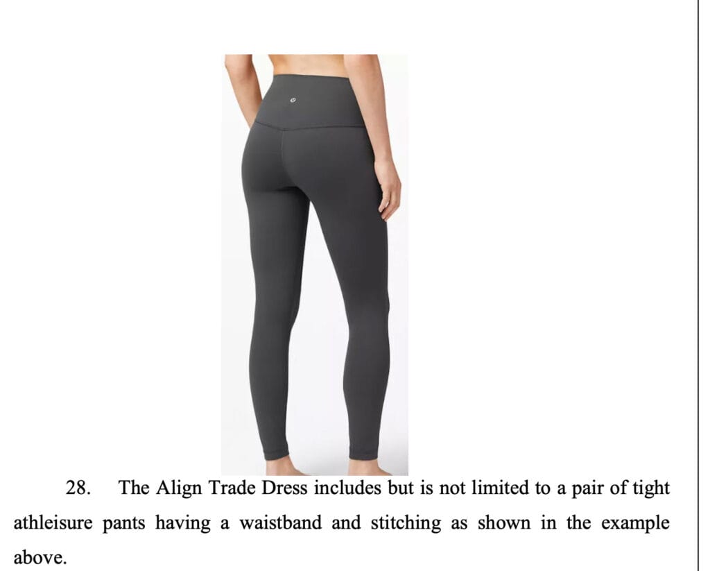 Screenshot from lawsuit showing an example of lululemon's Align pants.