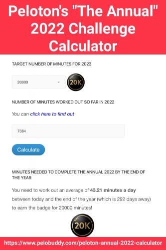 Image of Peloton's The Annual Challenge 2022 calculator.
