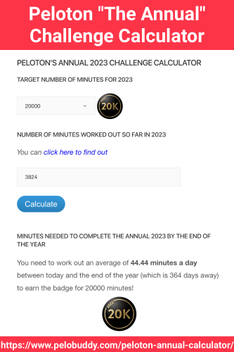 Image of Peloton's The Annual Challenge 2024 calculator.
