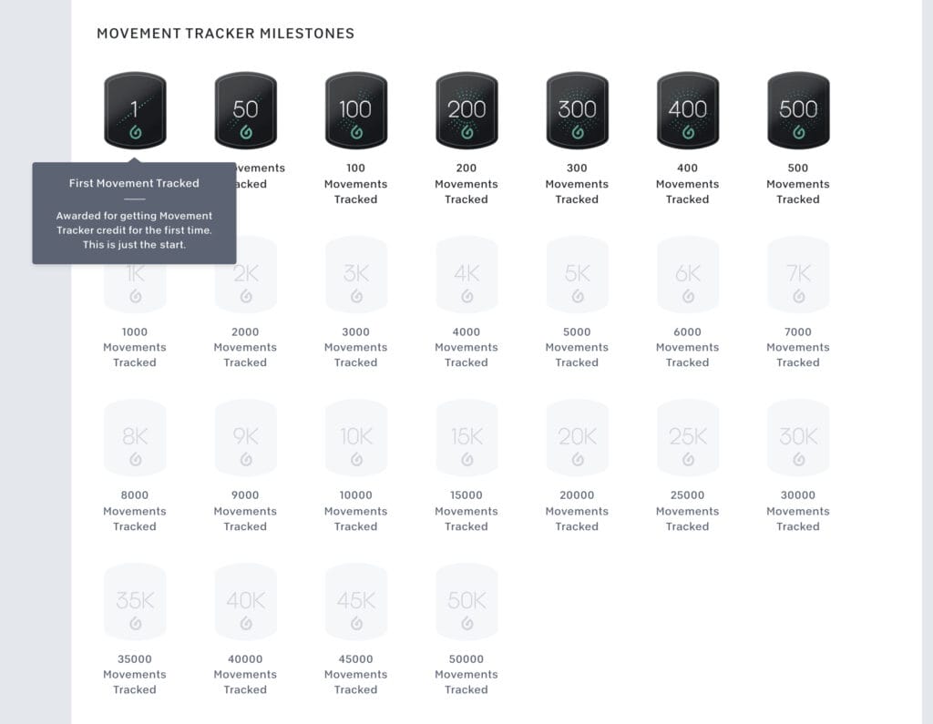 New Peloton Guide Movement Tracker milestones.