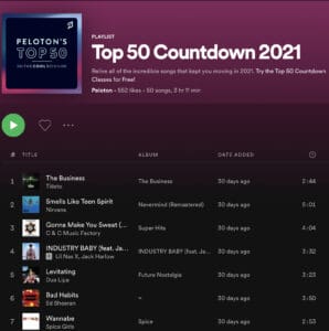 Peloton's Top 50 Countdown 2021 playlist on Spotify