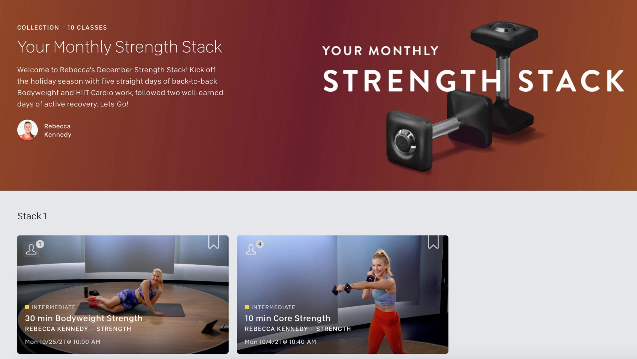 New Peloton "Your Monthly Strength Stack" Collection for December with