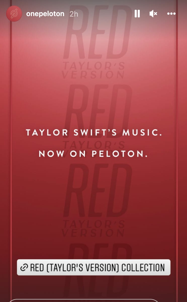 Peloton Taylor Swift artist series. Image credit Peloton social media.