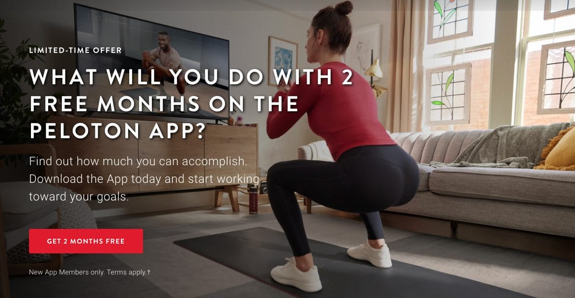 Extended App trial offer on the Peloton homepage in the U.S.