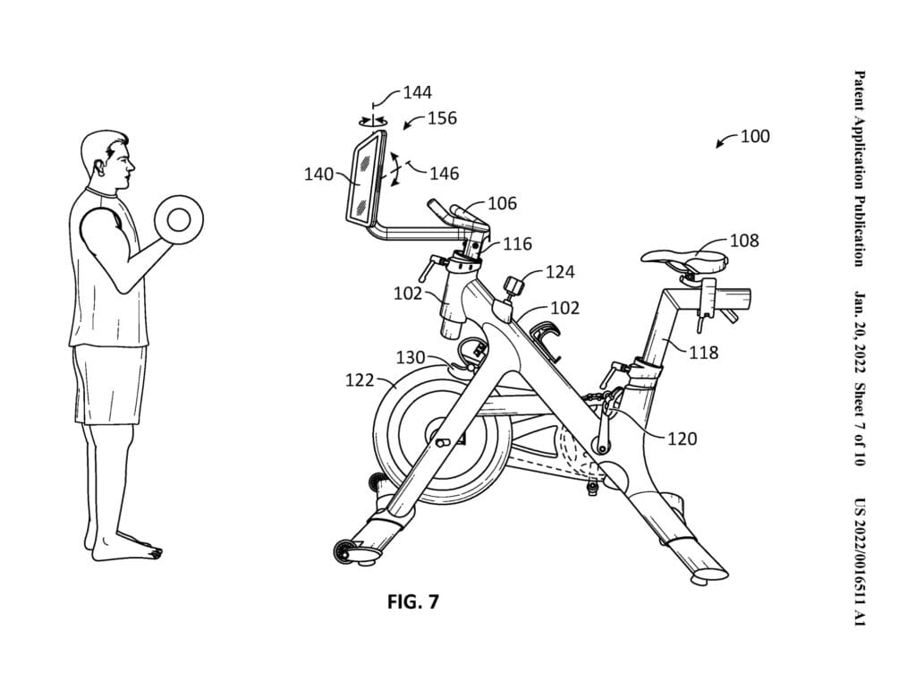 The patent shows an example of someone doing a strength workout with the screen rotated.