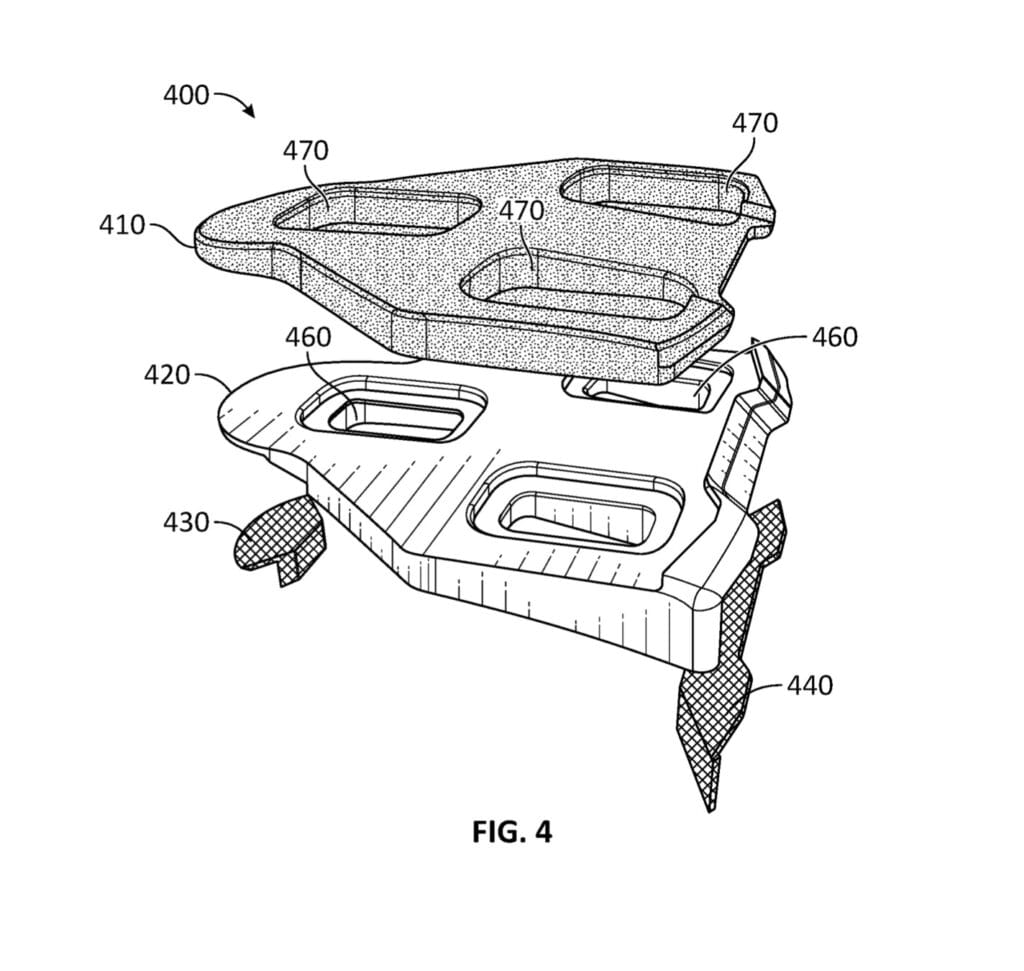 An image from the Peloton patent showing the 2 pieces (430 & 440) that are highlighted above.