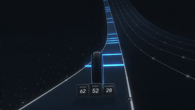 Demo of the Beats challenge, where you earn points by just being in the lane.  Image credit Peloton.