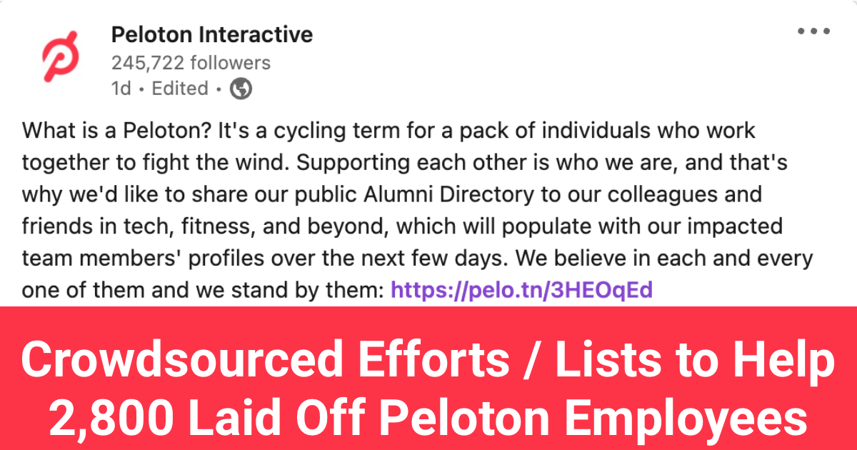 Crowdsourced Efforts to Help 2,800 Laid Off Peloton Employees Peloton
