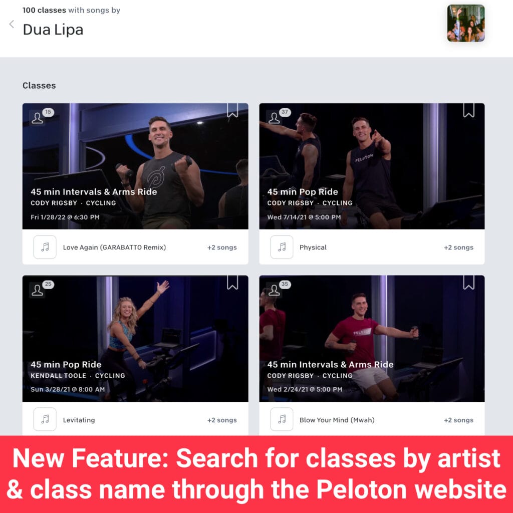 New Feature Search for specific artists and class names on the Peloton