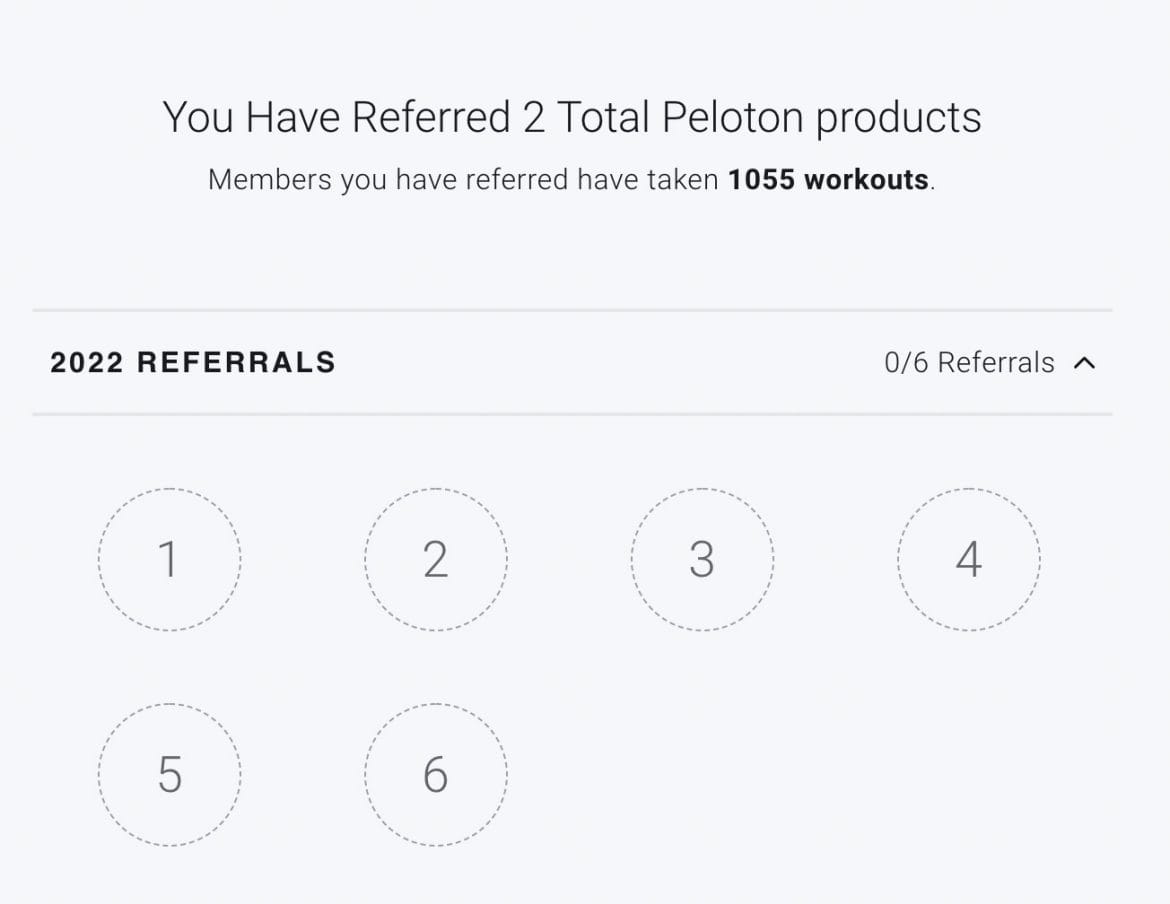 Screenshot showing the new limit of 6 Peloton referrals per year starting in 2022.