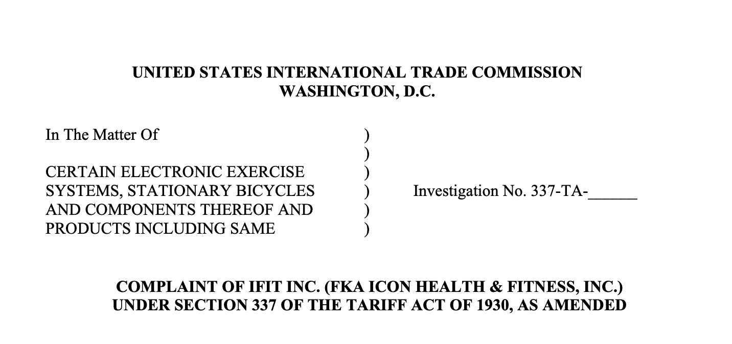 iFit Complaint with U.S. International Trade Commission