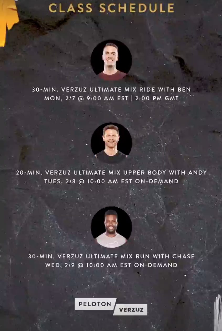 Peloton Verzuz Ultimate Mix Class Schedule