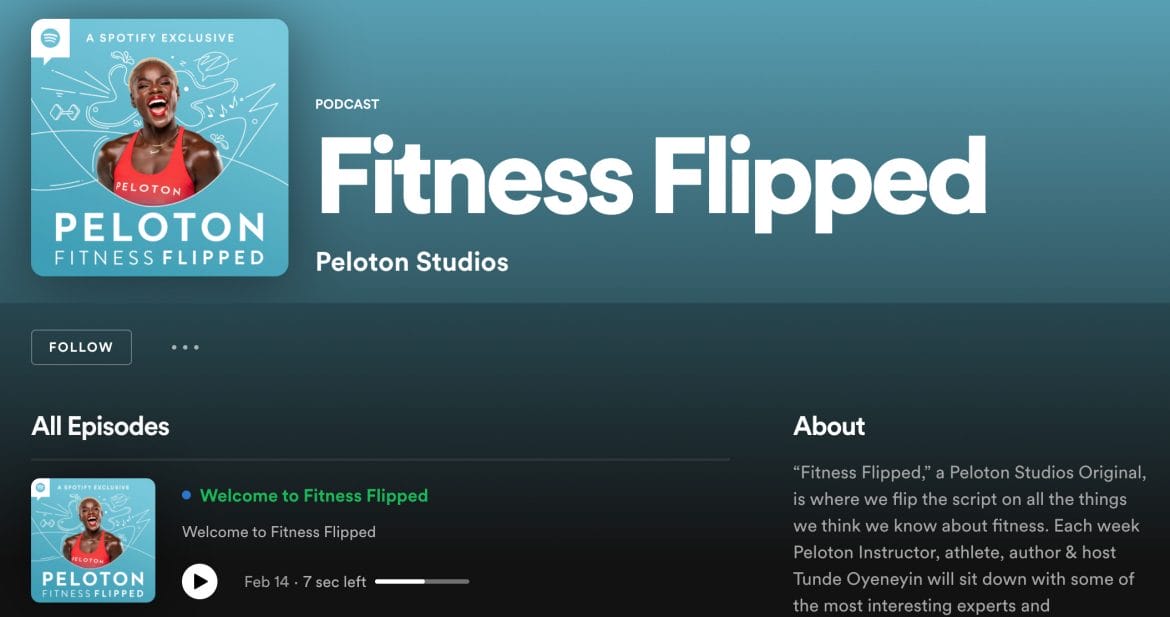 Peloton's "Fitness Flipped" page on Spotify.