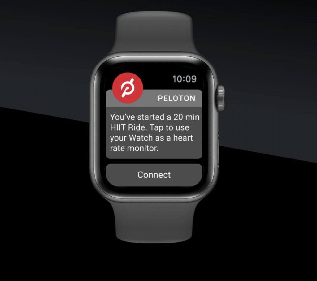 Screenshot from Peloton showing the prompt you might see on your Apple Watch.