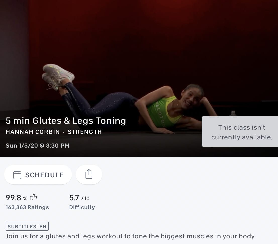 Hannah Marie Corbin 5 min. Glutes & Legs Toning removed from on demand library.