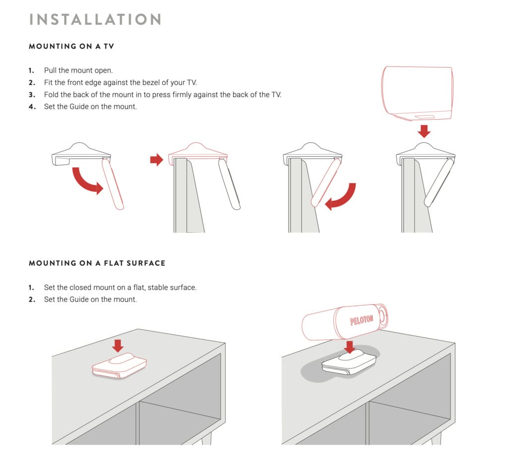 One page from the Peloton Guide manual showing installation.