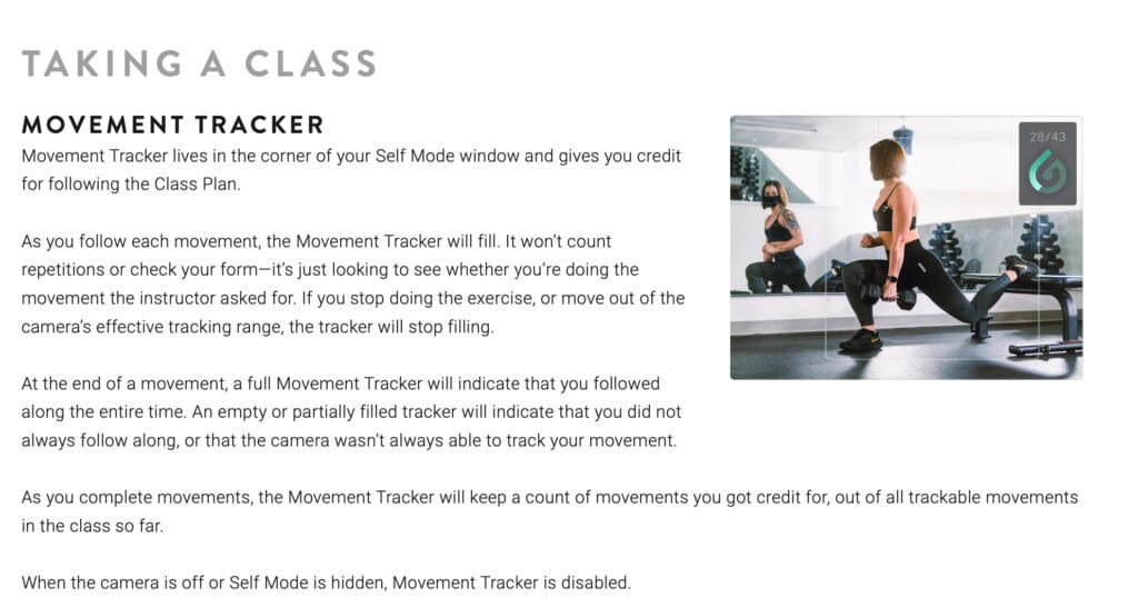 Movement Tracker as explained by the Peloton Guide user manual.